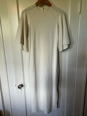 Ted Baker White Lounia Fluted Sleeve Fitted Midi Length Dress
